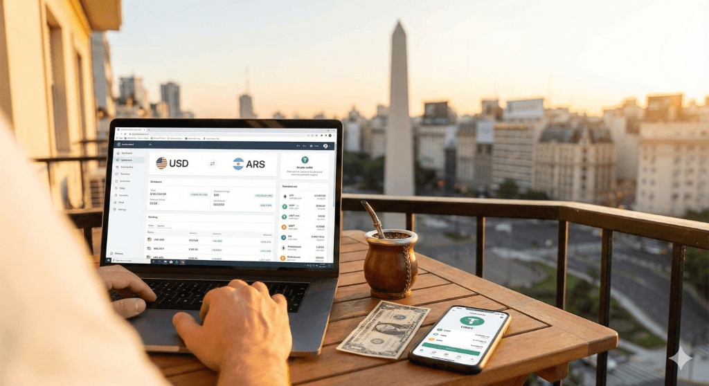 Contractor working with a mate and a view of the Obelisk in Buenos Aires